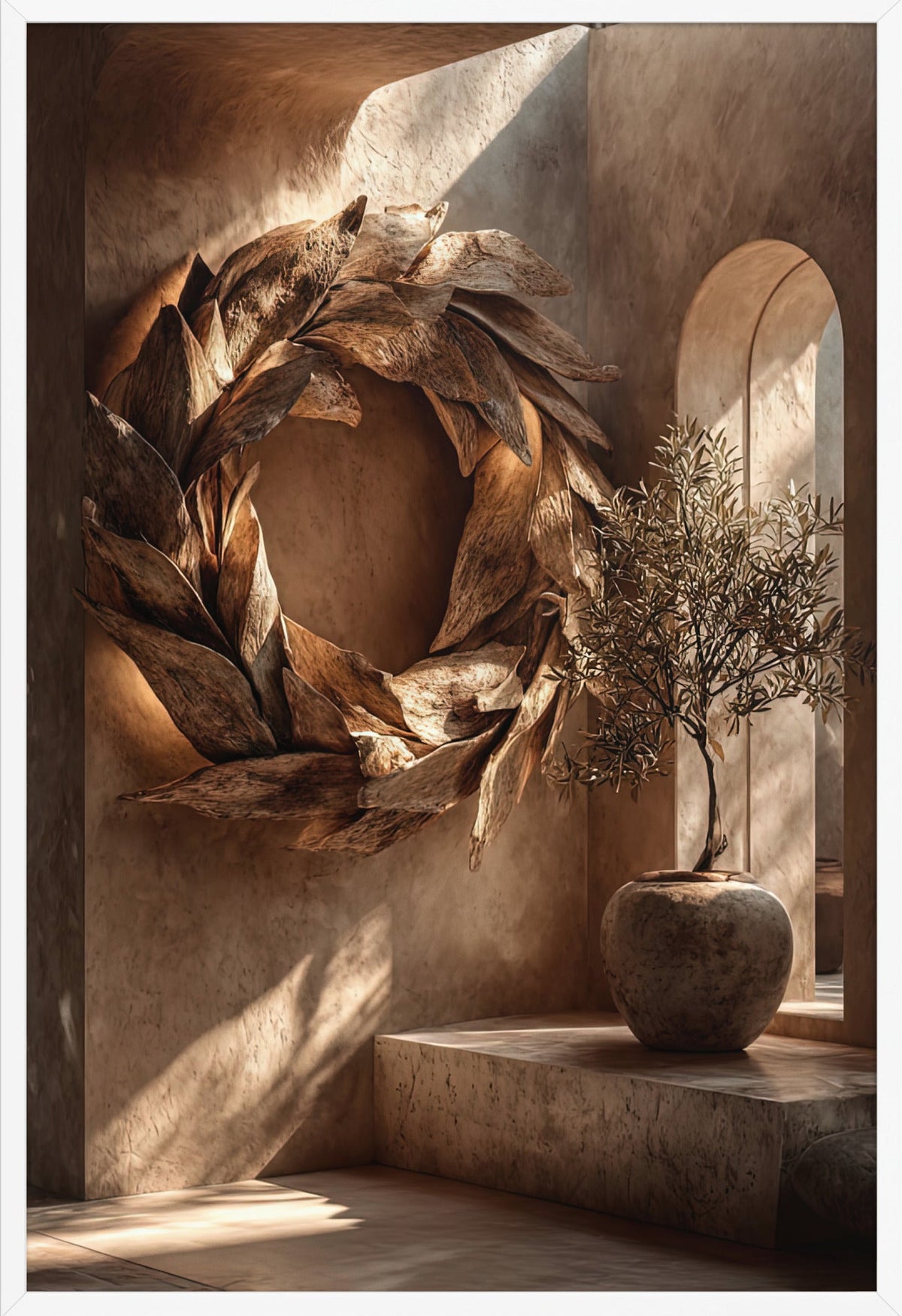 The Olive Wreath — framed in white, 61 × 91 cm