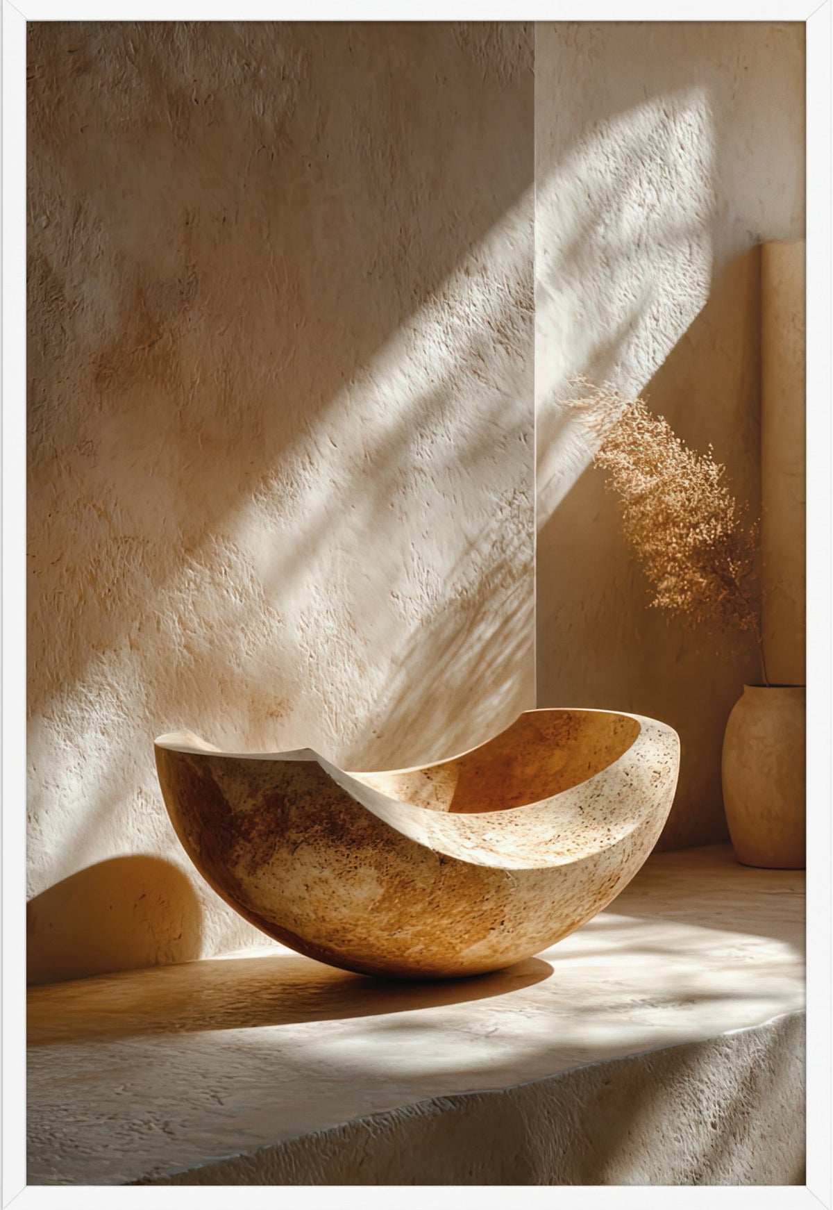 Die Travertinschüssel — gerahmt in Weiß, 61 × 91 cm
