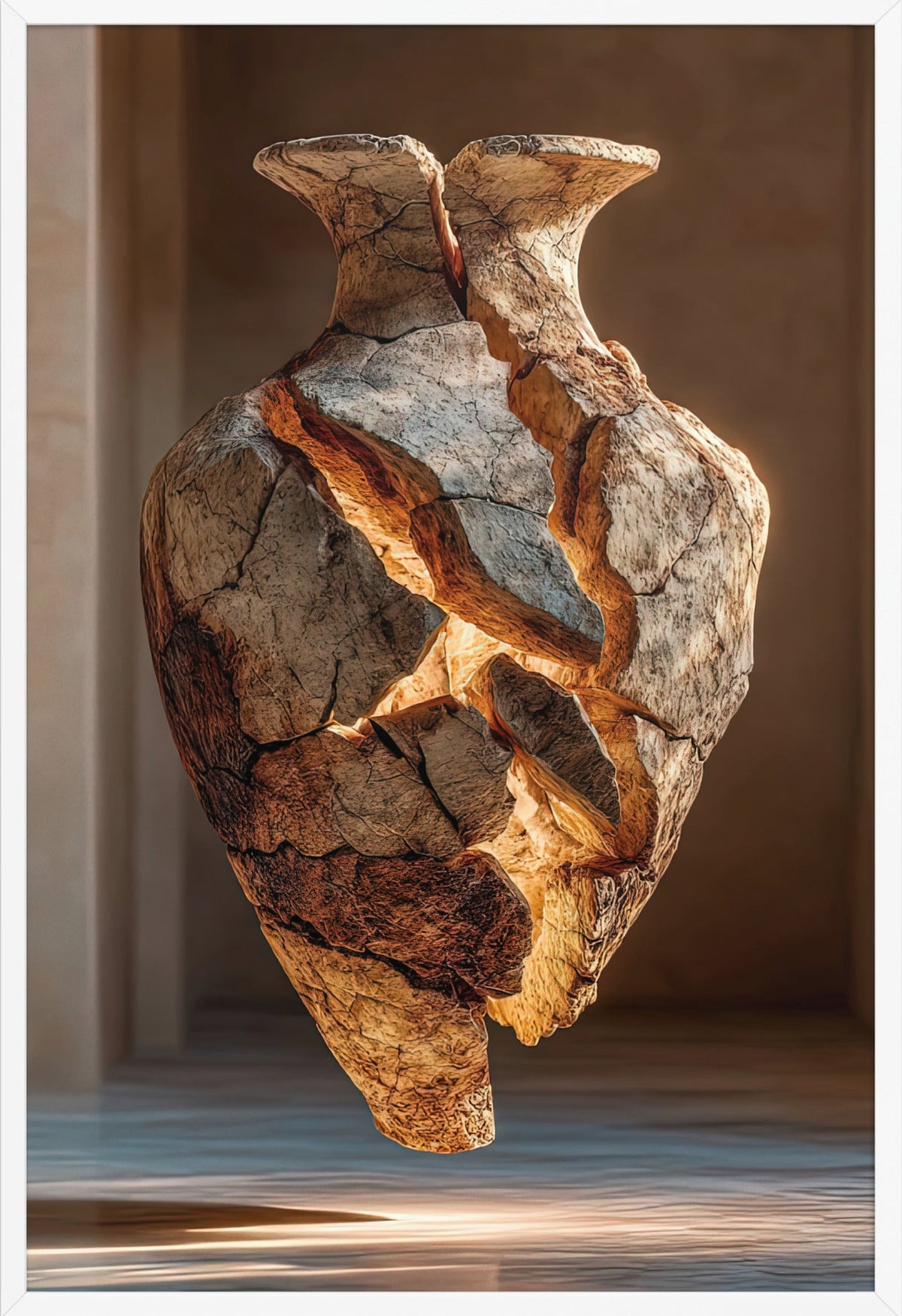 Den Splittrade Amforan — med vit ram, 61 × 91 cm
