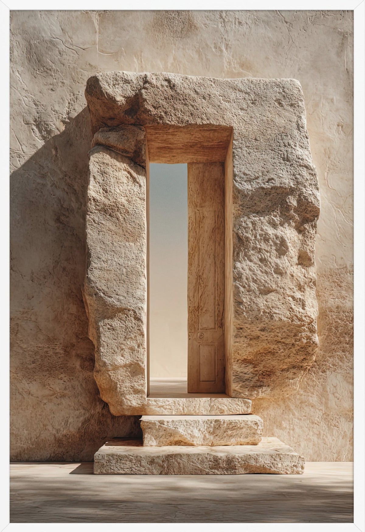 The Hewn Passage — framed in white, 61 × 91 cm