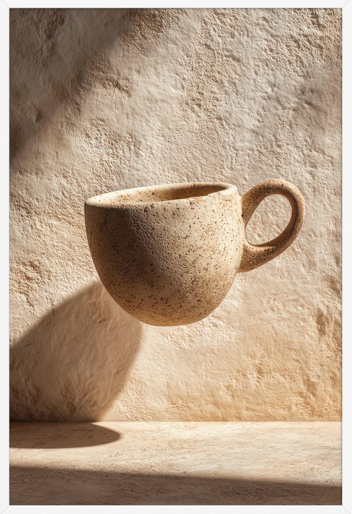 The Floating Cup — framed in white, 61 × 91 cm