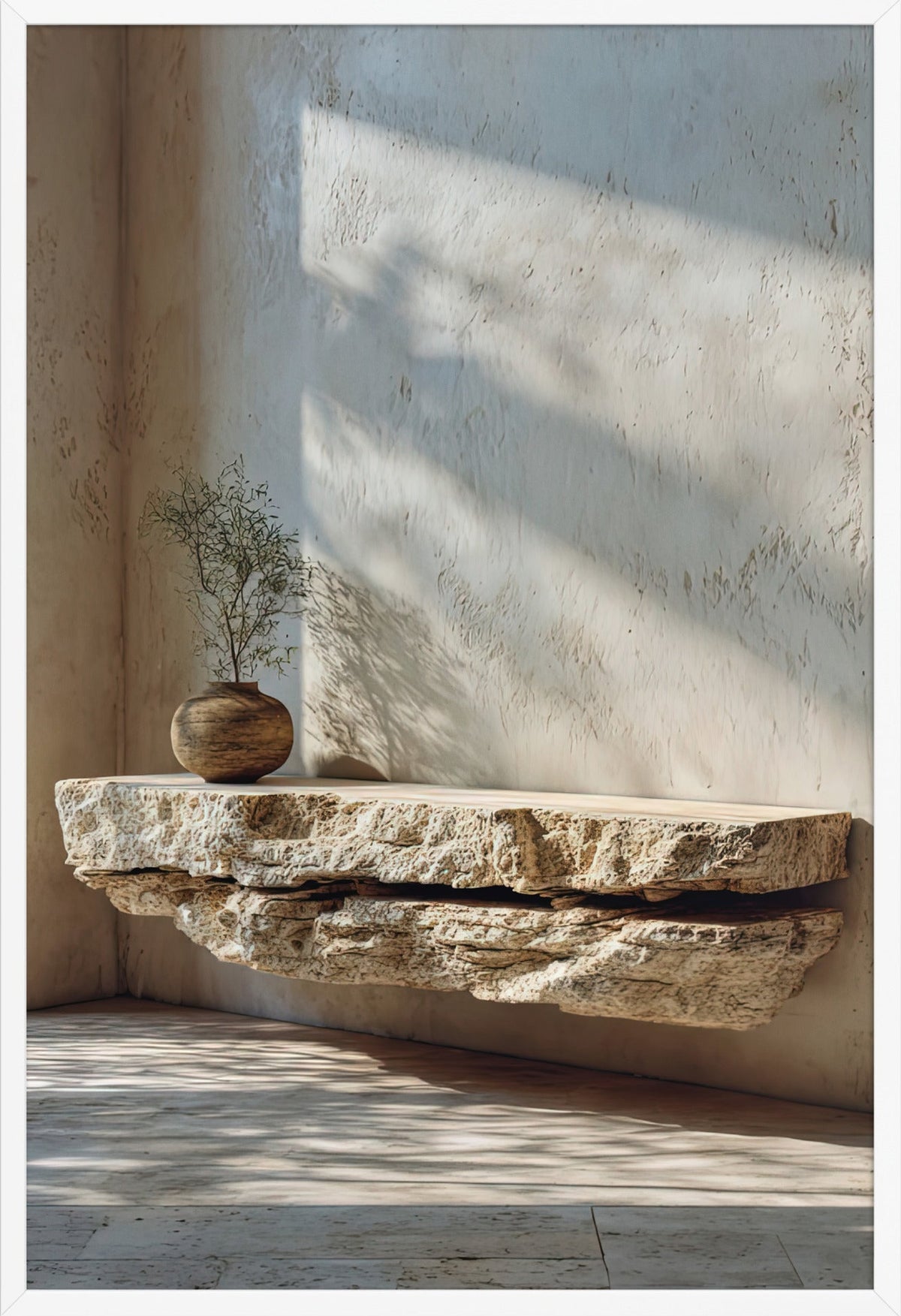 The Travertine Shelf — framed in white, 61 × 91 cm