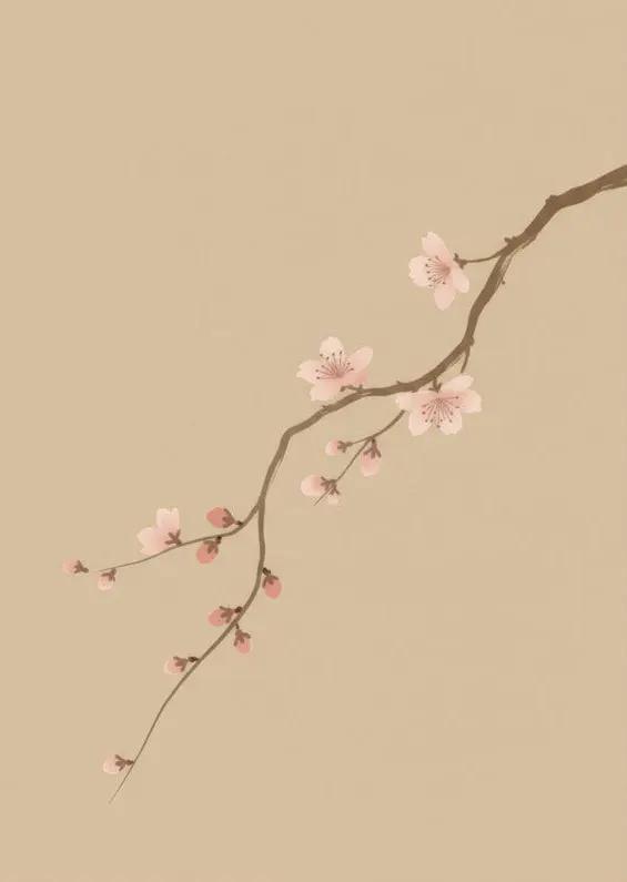 Branche de Cerisier — Affiche Murale Minimaliste Rose et Beige Inspiration Botanique — affiche murale minimaliste | Cassili-home
