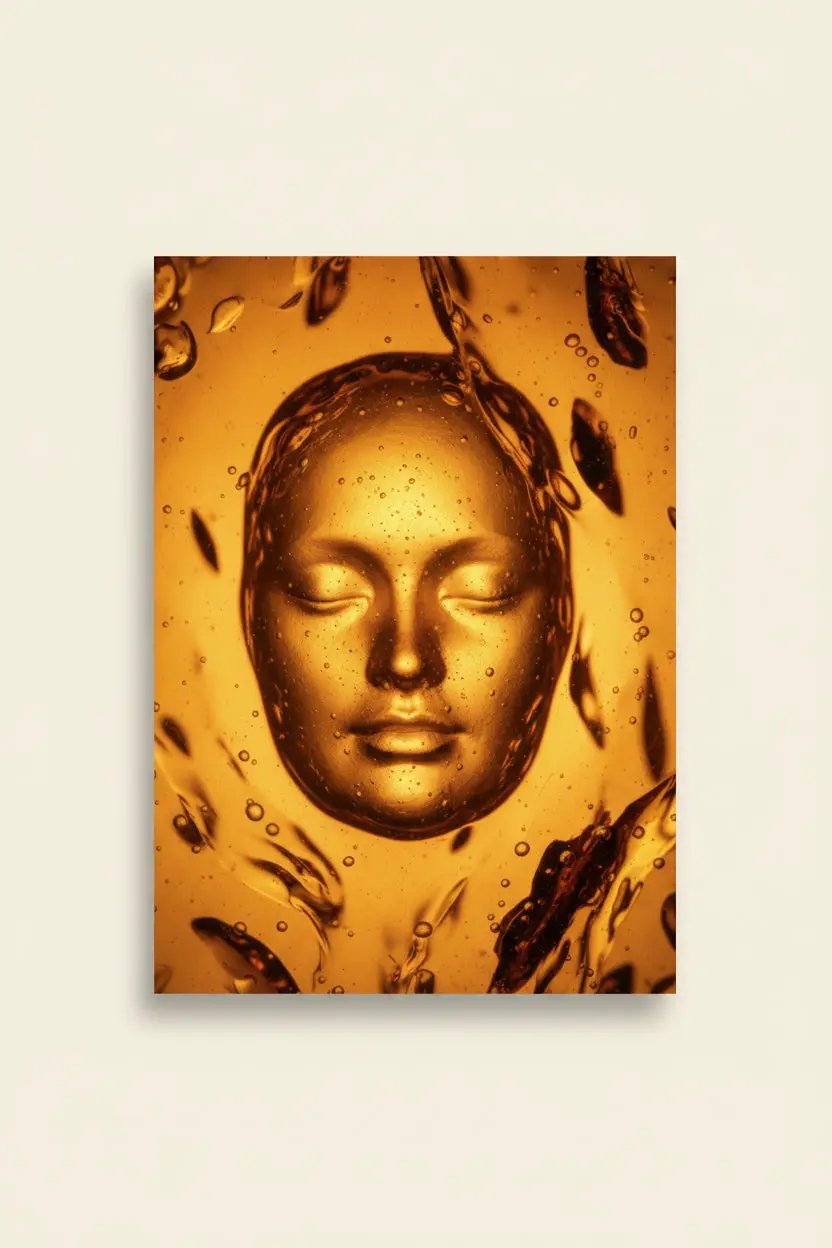 Bain D’Or — Affiche Murale Minimaliste Or Et Beige Visage Abstrait Texture Minérale Lumière Architecture Méditerranéenne — affiche murale minimaliste | Cassili-home