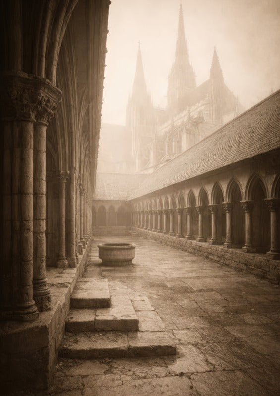 Cloître dans la Brume — Affiche murale minimaliste sépia architecture — affiche murale minimaliste | Cassili-home