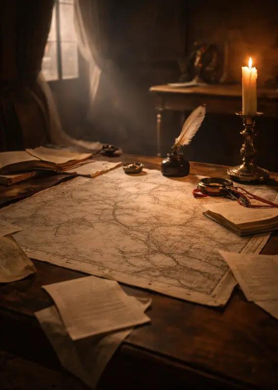 Table du Cartographe — Affiche Murale Minimaliste Ambre et Bois Lumière Intime et Cartographie Rétro — affiche murale minimaliste | Cassili-home