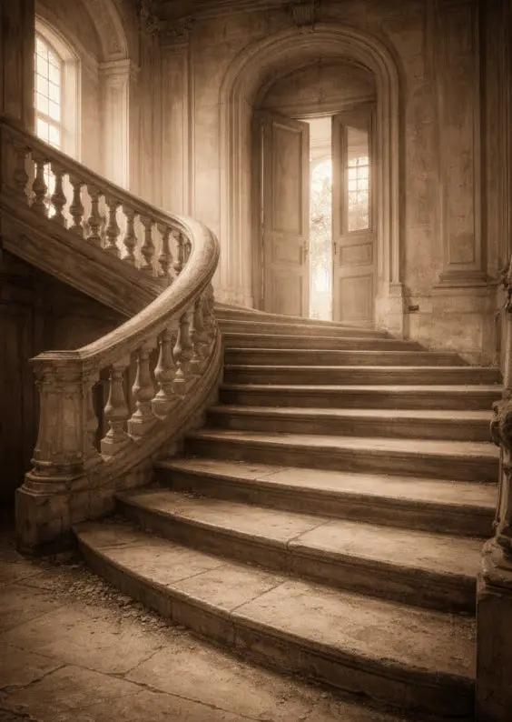 L’Escalier du Château — Affiche murale minimaliste gris beige lumière — affiche murale minimaliste | Cassili-home