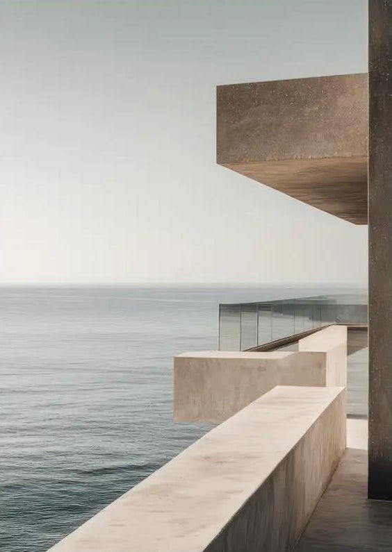 Le Belvédère — Minimalist blue-grey sea-horizon wall poster