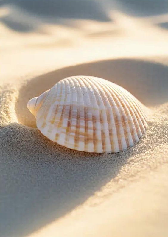 Die Vergessene – Minimalistisches Elfenbein-Wandschild auf goldenem Sand