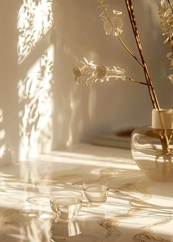 Golden Hour — Minimalist ivory botanical shadows wall poster