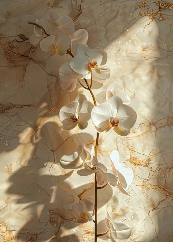 Die Goldene Orchidee – Minimalistisches florales Wandposter in Elfenbein