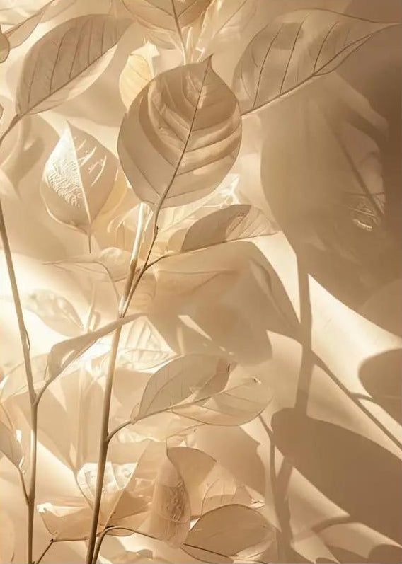 Golden Leaves — Minimalist Sand Botanical Wall Poster