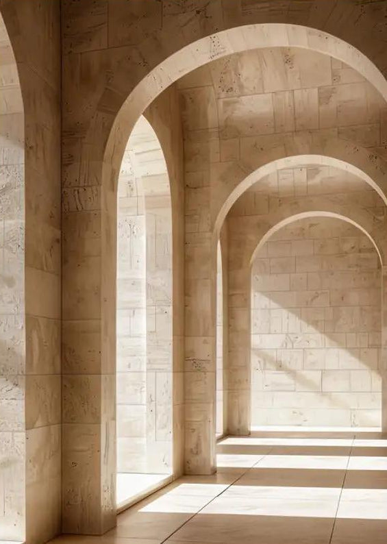 De Steenportiek — Minimalistische beige architectuur muuraffiche  