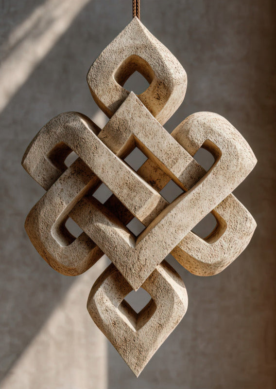 Poster The Stone Knot — an endless knot carved from pale stone, size 50 × 70 cm