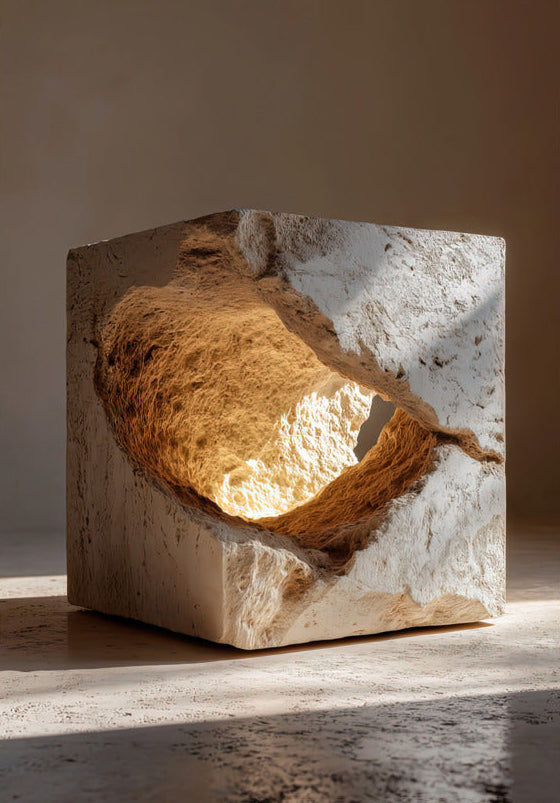 Poster De Gouden Ader — opengebroken steen met een gouden kern, zonder lijst, formaat 70×100 cm