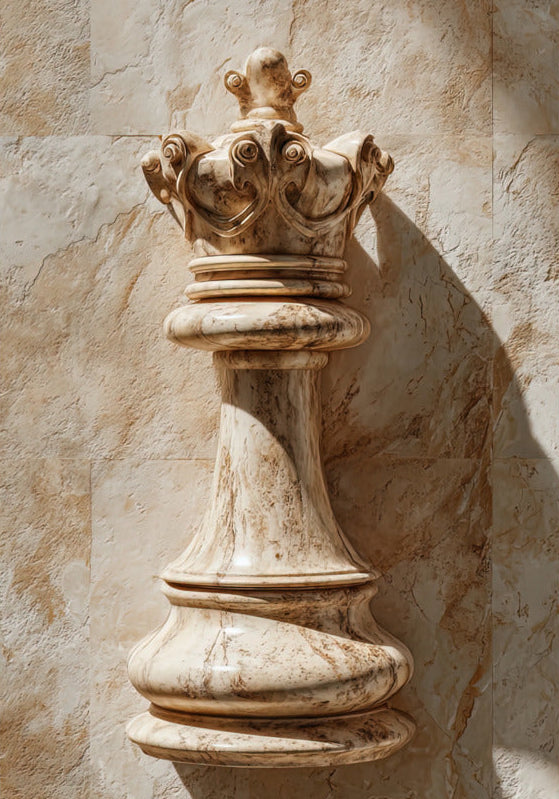 Poster The Crowned King — a veined marble chess king, topped with a crown adorned with fleurons, size 70 × 100 cm