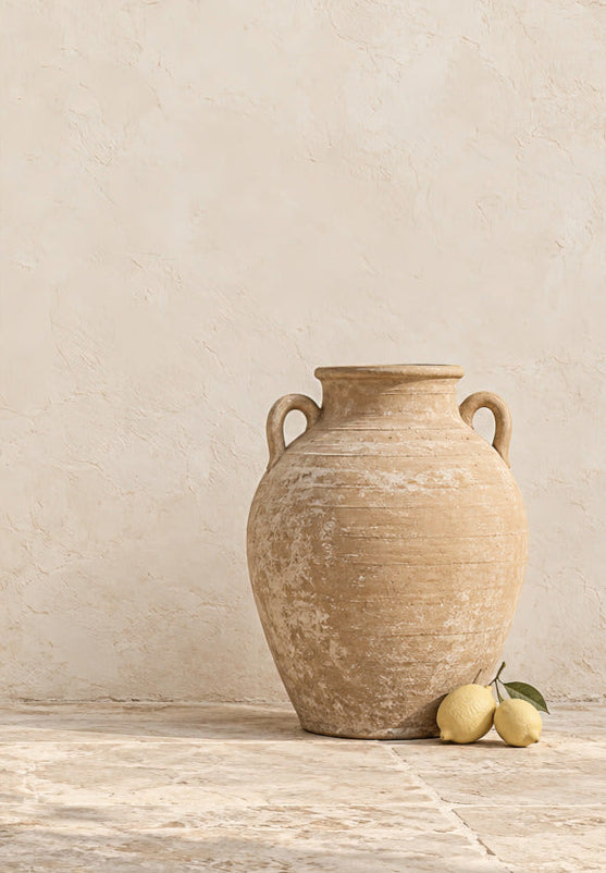 The Amphora with Lemons, minimalist wall poster beige amphora and lemons — Cassili-home