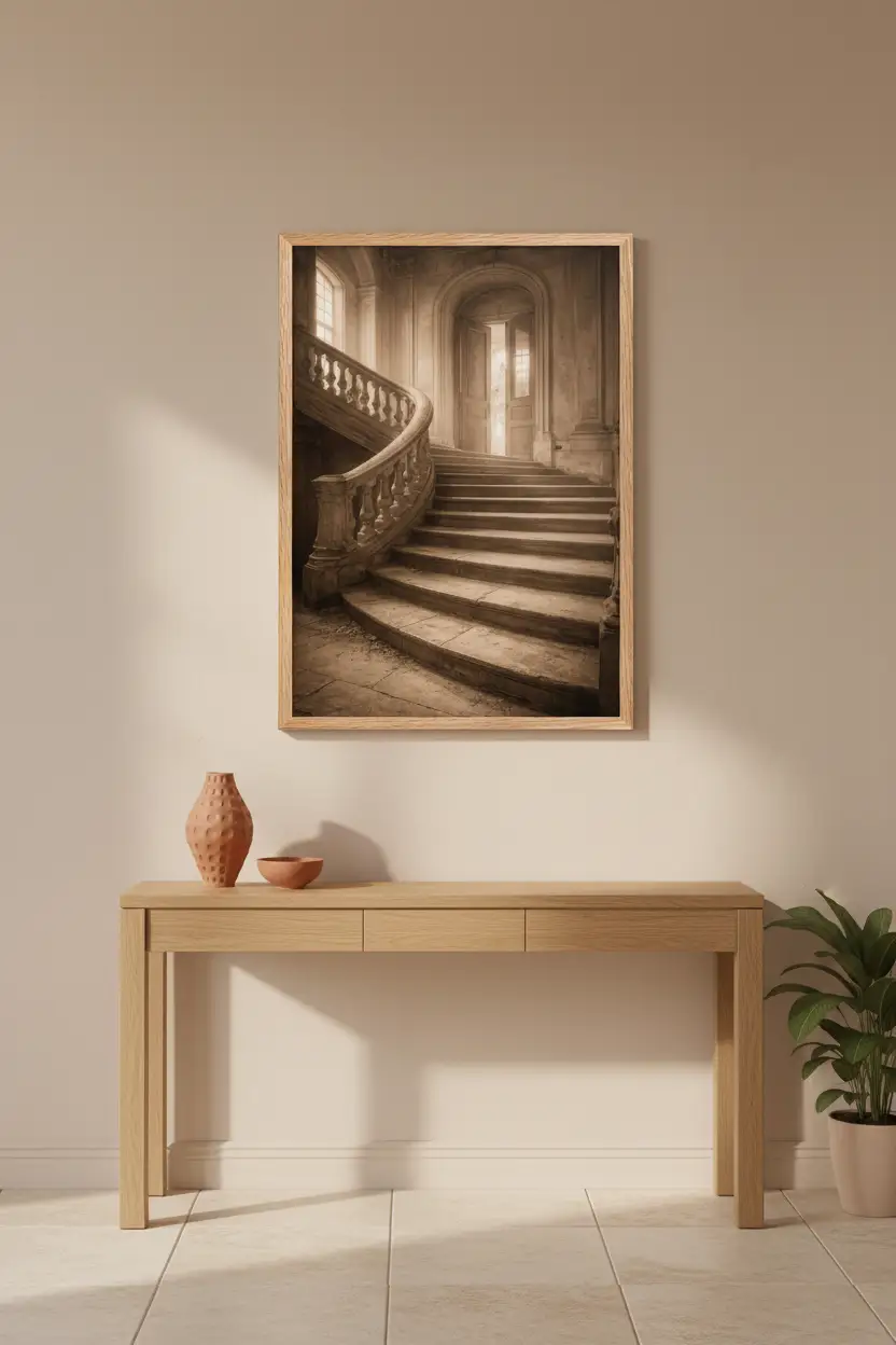 L’Escalier du Château — Affiche murale minimaliste gris beige lumière — affiche murale minimaliste | Cassili-home