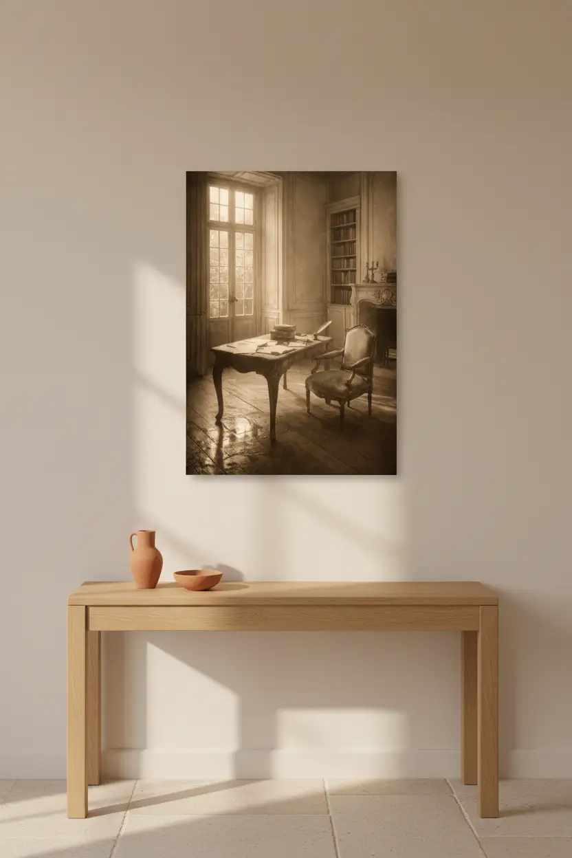 Cabinet du Philosophe — Affiche murale minimaliste sepia et or lumière — affiche murale minimaliste | Cassili-home