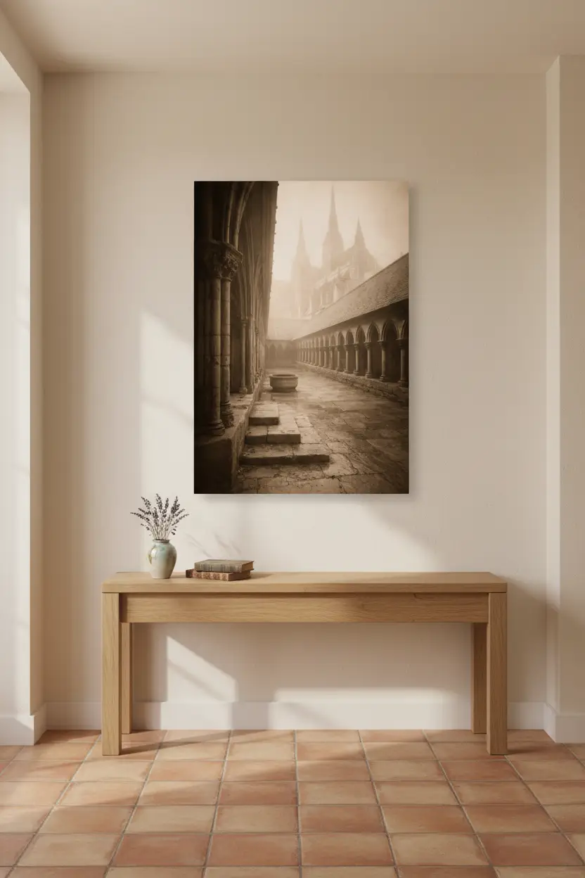 Cloître dans la Brume — Affiche murale minimaliste sépia architecture — affiche murale minimaliste | Cassili-home