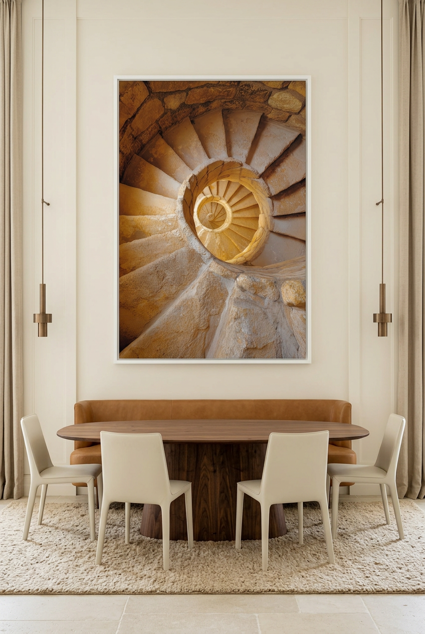 Light Staircase — poster in a white frame in a dining room