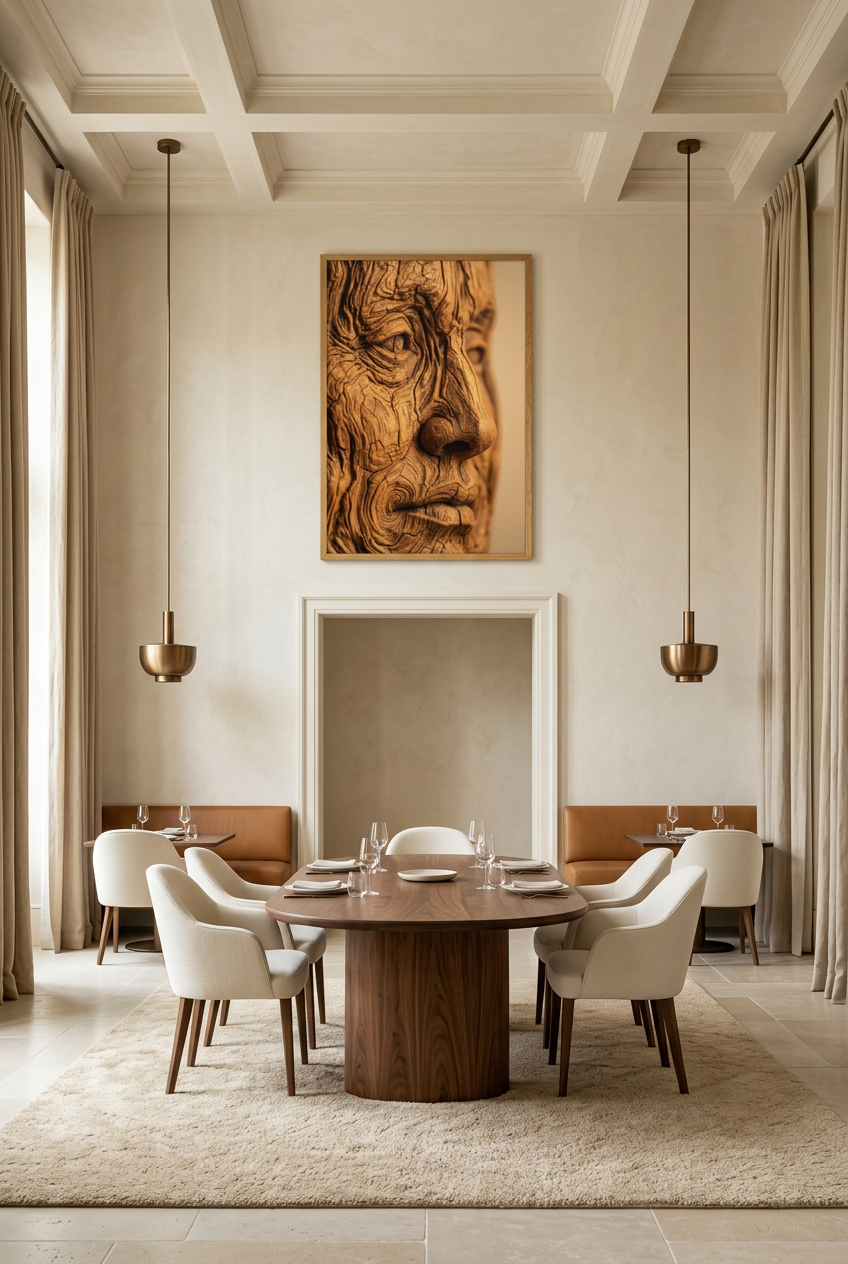 Oak Spirit — poster in an oak frame in a dining room