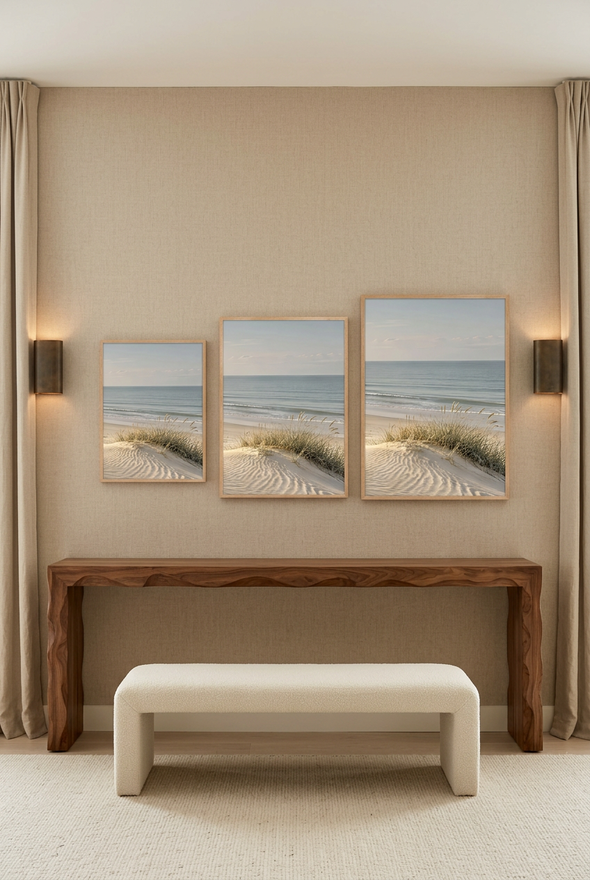 Le Sable Ridé — trois formats de l'affiche en cadre chêne