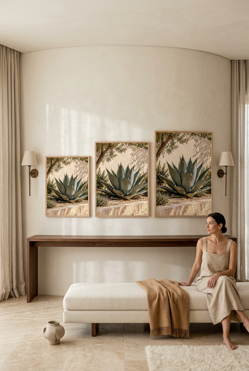 L'Agave Bleu — trois formats de l'affiche en cadre chêne