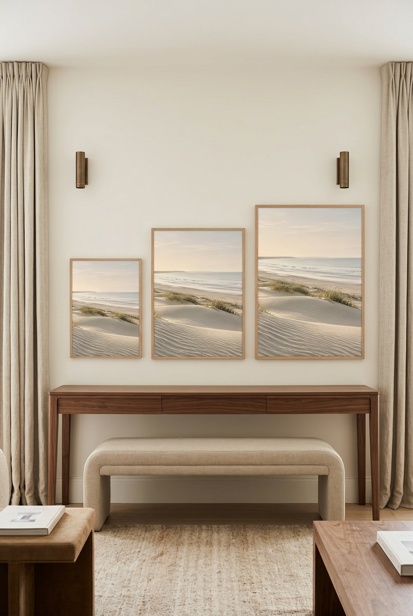 La Dune Blanche — trois formats de l'affiche en cadre chêne