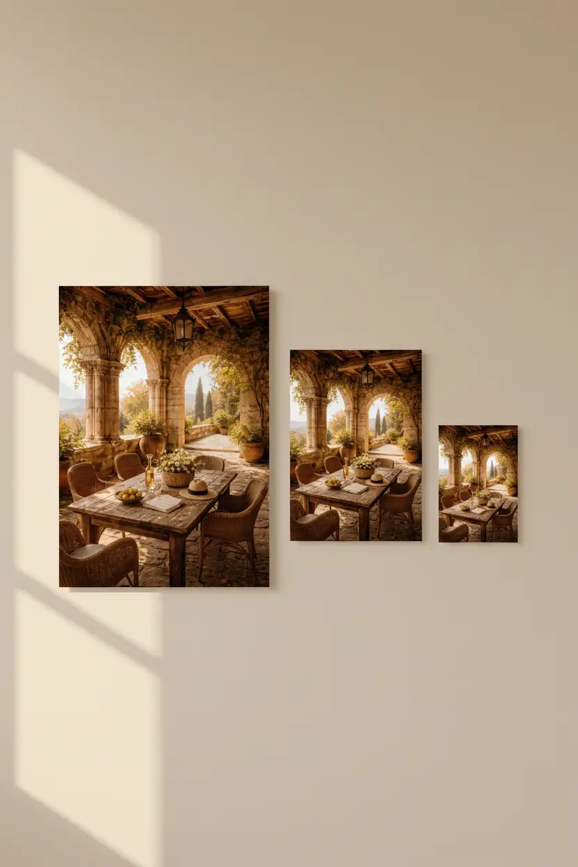 Terrasse de Provence — Affiche Murale Minimaliste Doré Architecture Méditerranéenne — affiche murale minimaliste | Cassili-home