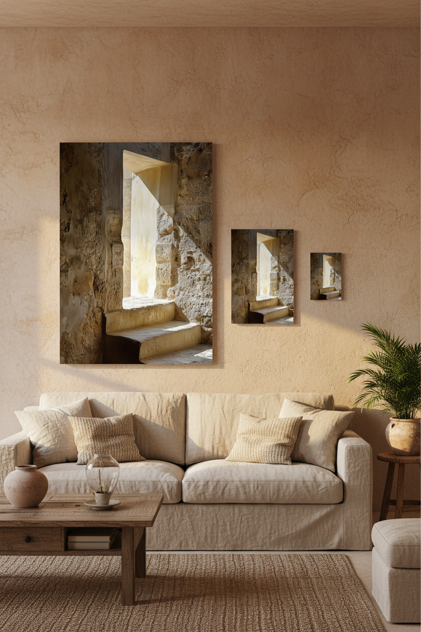 The Arrow Slit poster in a wall composition of three Mediterranean posters