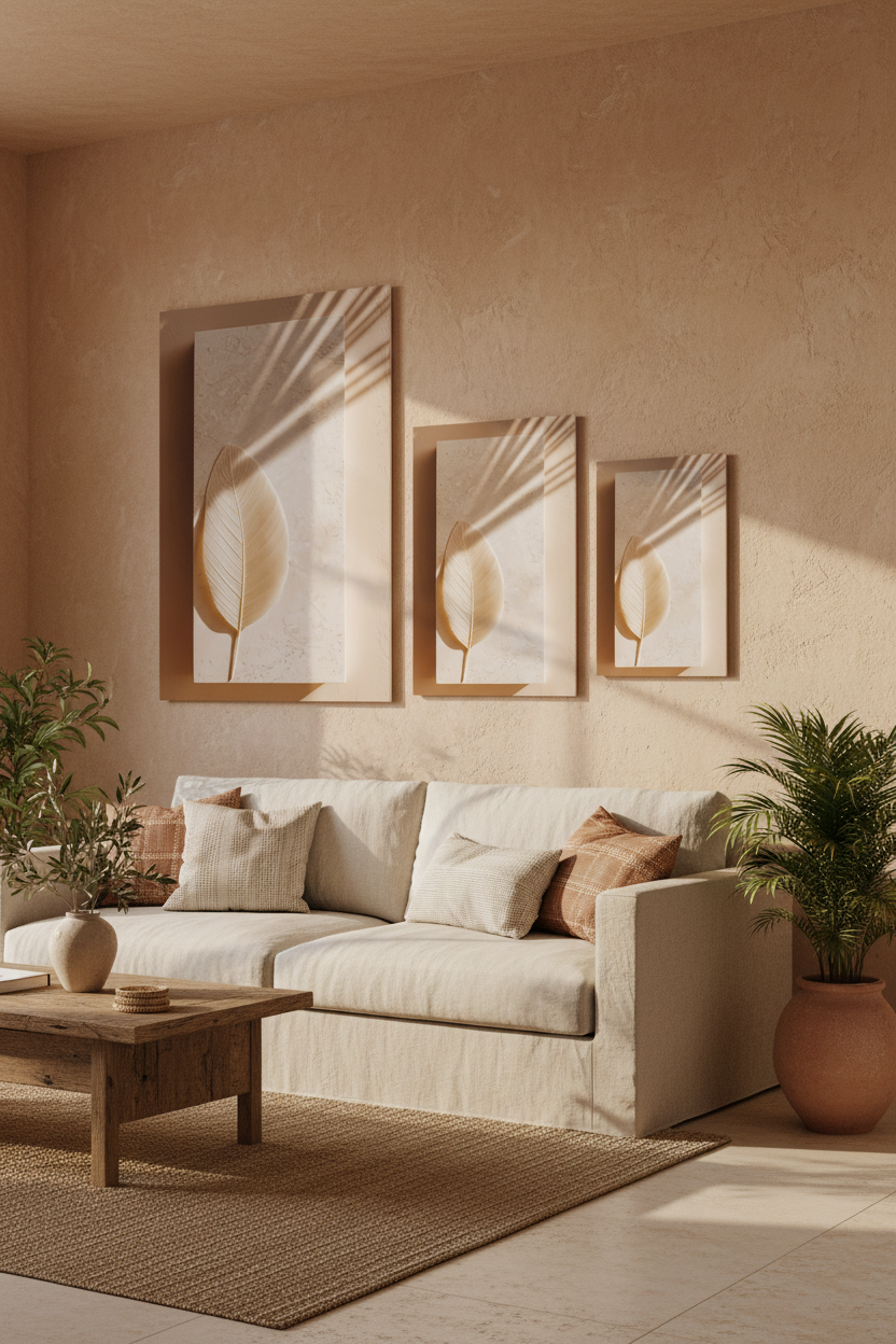 The Leaf and the Shadow poster in a wall composition of three Mediterranean posters