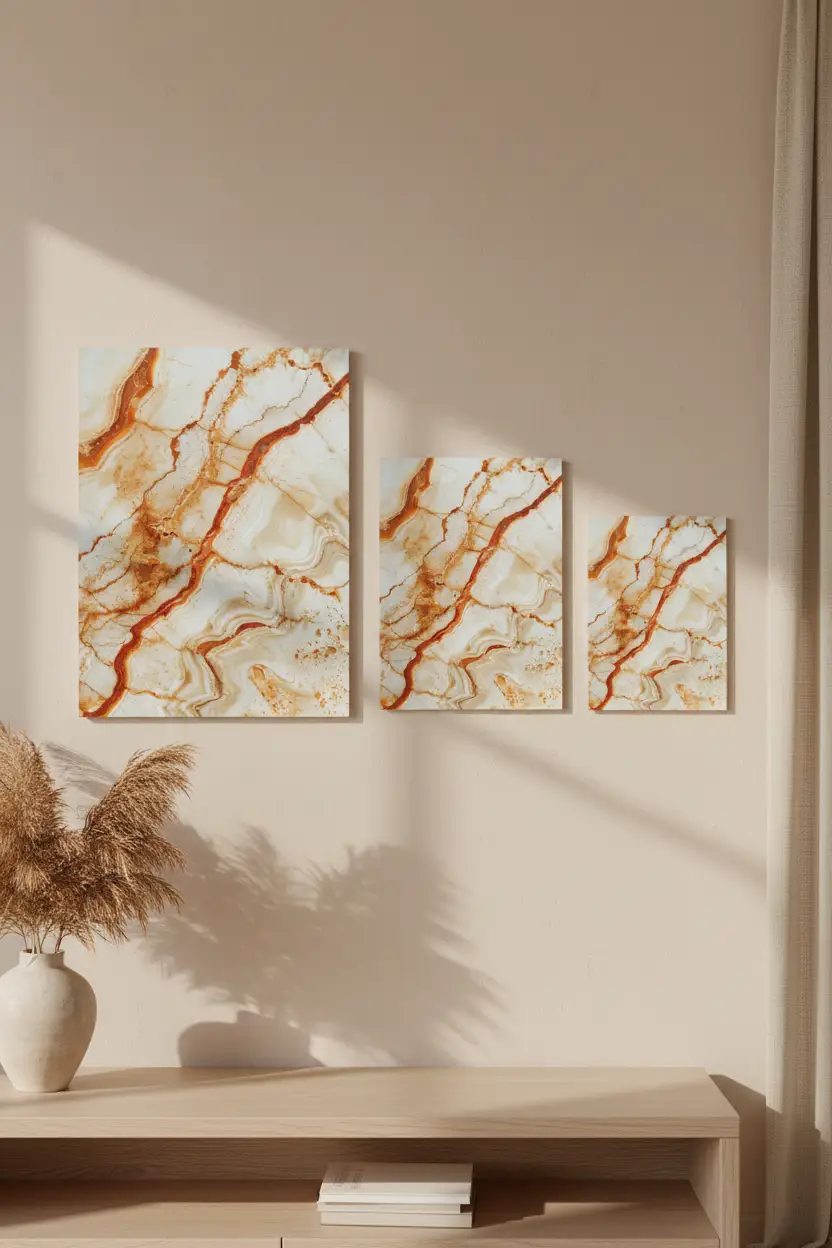 Le Marbre de Feu — Affiche Murale Minimaliste Blanc Ivoire et Terracotta Texture Minérale — affiche murale minimaliste | Cassili-home