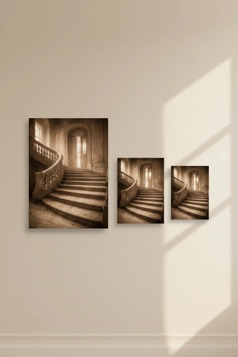 L’Escalier du Château — Affiche murale minimaliste gris beige lumière — affiche murale minimaliste | Cassili-home