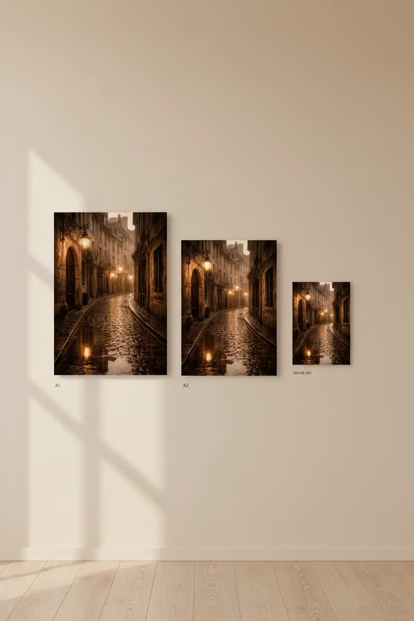 La Ruelle Sous La Pluie — Affiche Murale Minimaliste Or Pierre Lumière — affiche murale minimaliste | Cassili-home
