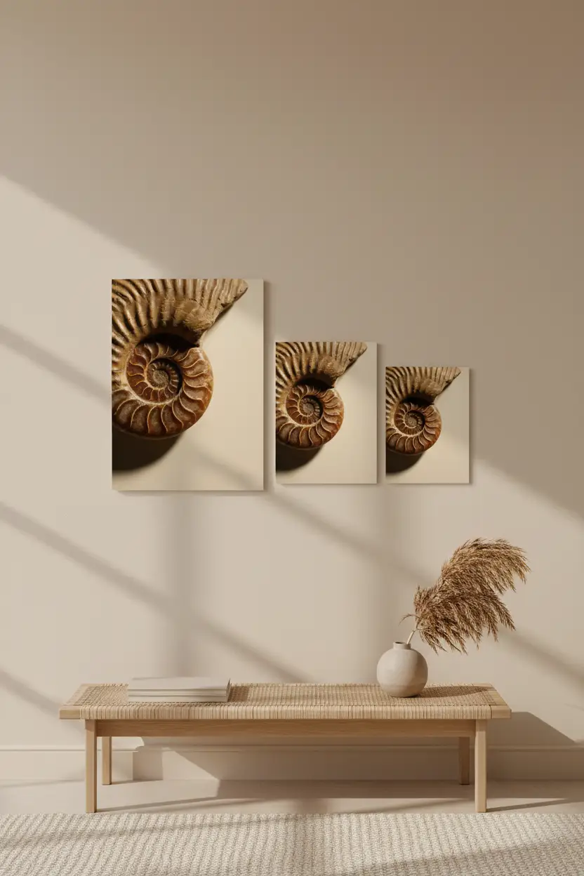 Spirale d'Ammonite—Affiche murale minimaliste or brun texture minérale — affiche murale minimaliste | Cassili-home