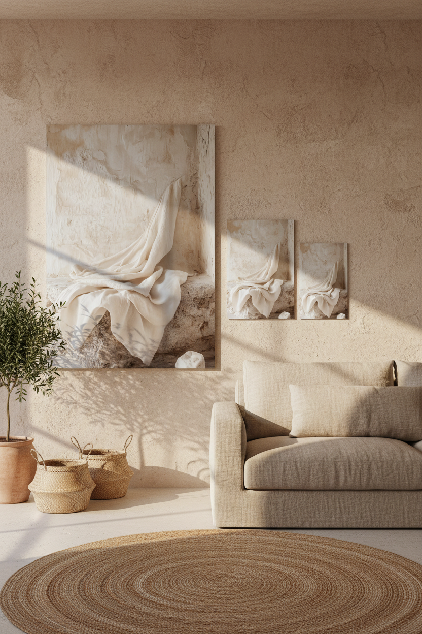 The Abandonment of Linen poster in a wall composition of three Mediterranean posters