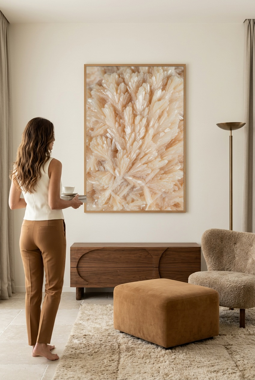 L’Éventail de Cristal — vrouw voor de poster in eikenhouten lijst