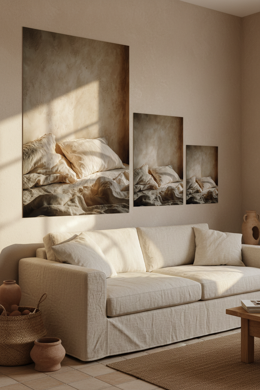 The Awakening Hour poster in a wall composition of three Mediterranean posters