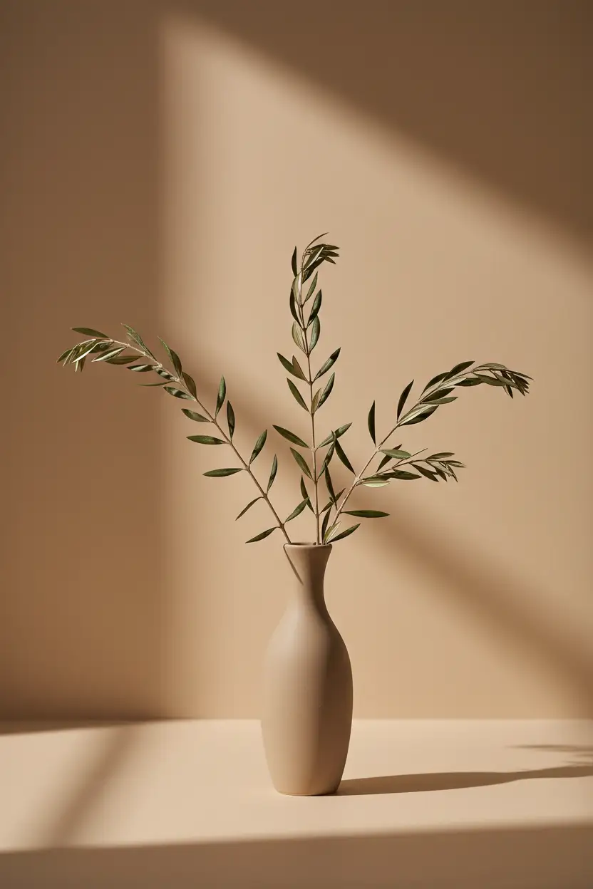 Vase à l’Olivier — Affiche murale minimaliste beige et vert olive inspiration méditerranéenne — affiche murale minimaliste | Cassili-home