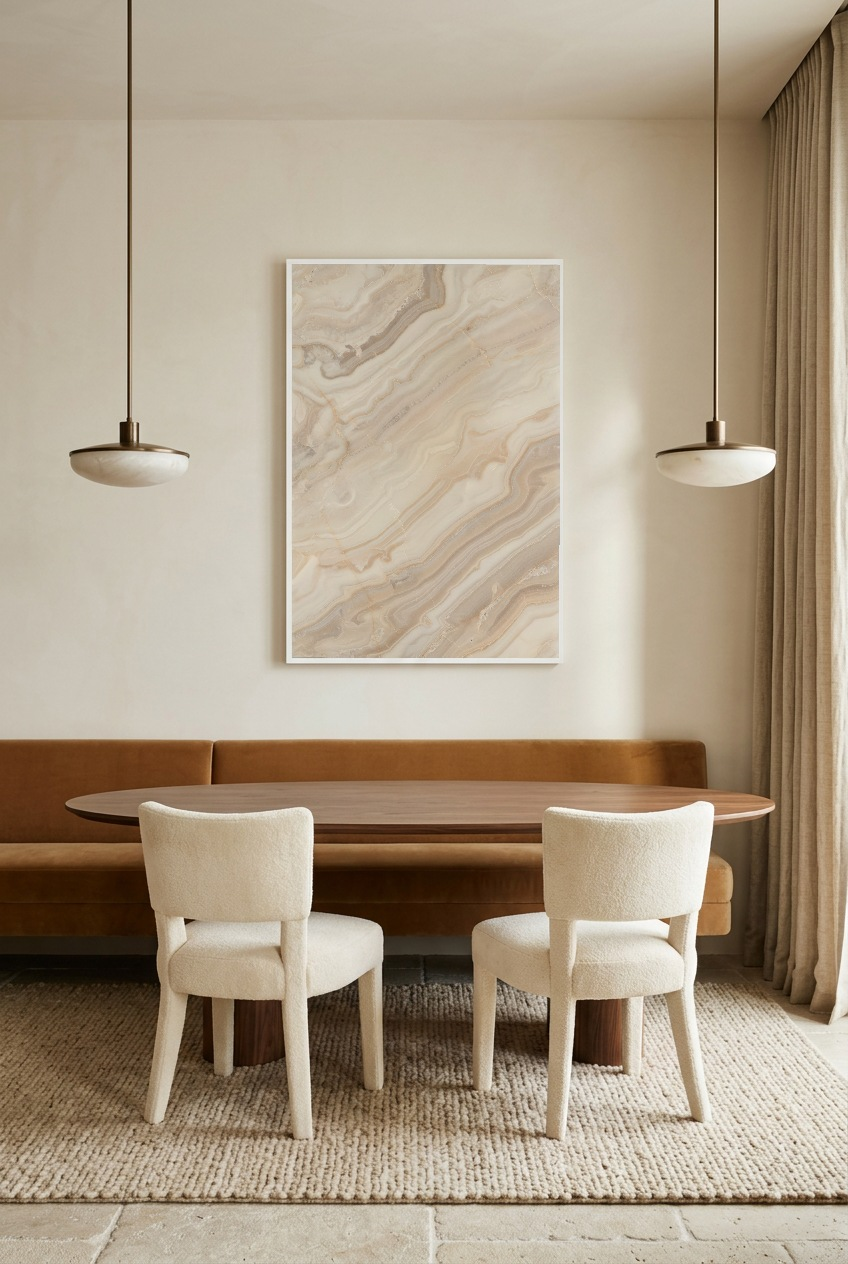 Onyx Noir — poster in witte lijst in een eetkamer