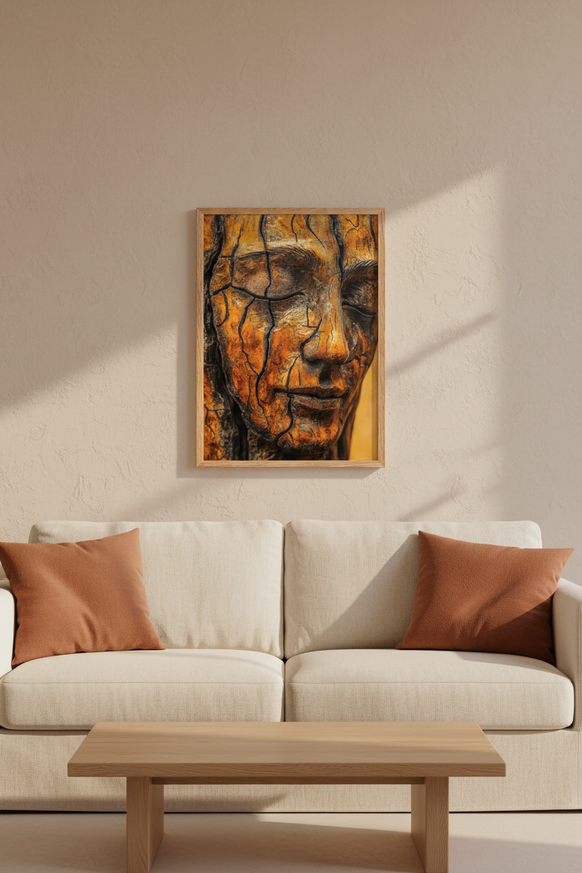 Or Brisé — affiche encadrée dans un salon chêne | Cassili-home