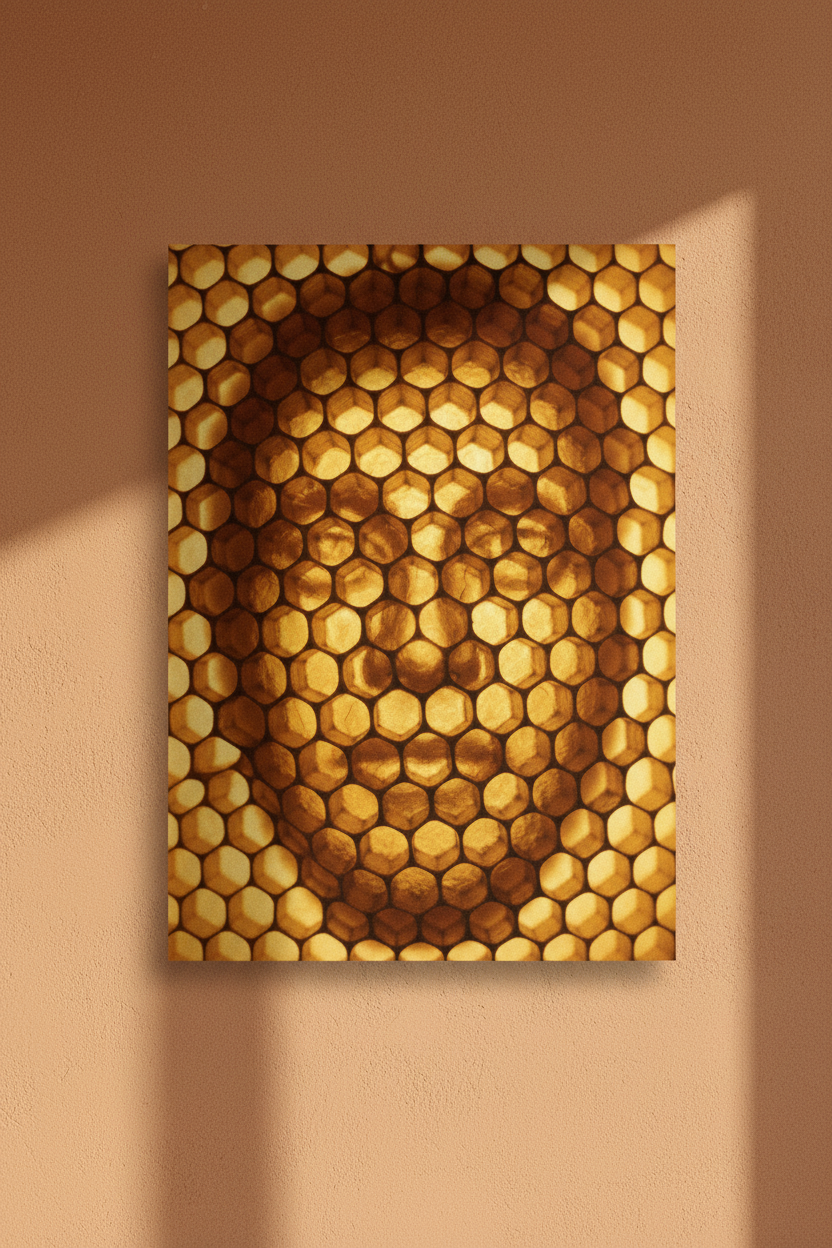 Alvéoles d’Or — Affiche murale minimaliste or beige visage abstrait — affiche murale minimaliste | Cassili-home