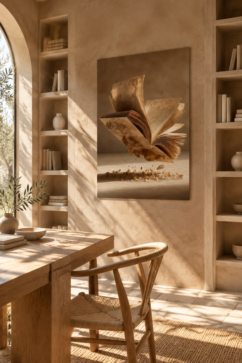 De Vlucht der Bladzijden in een mediterrane bibliotheek