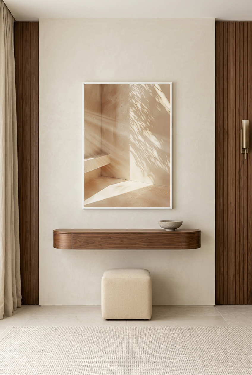 L'Escalier et l'Ombre — poster in a white frame in an entryway