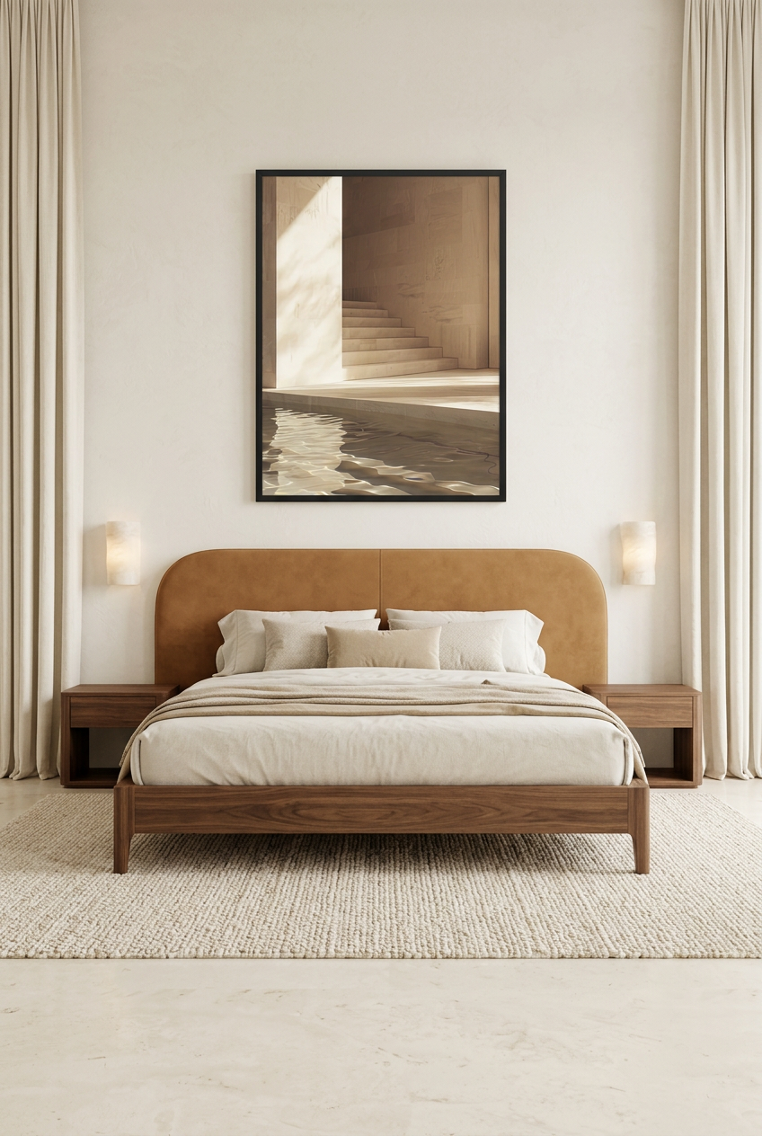 L'Escalier et le Bassin — poster con cornice nera in una camera da letto