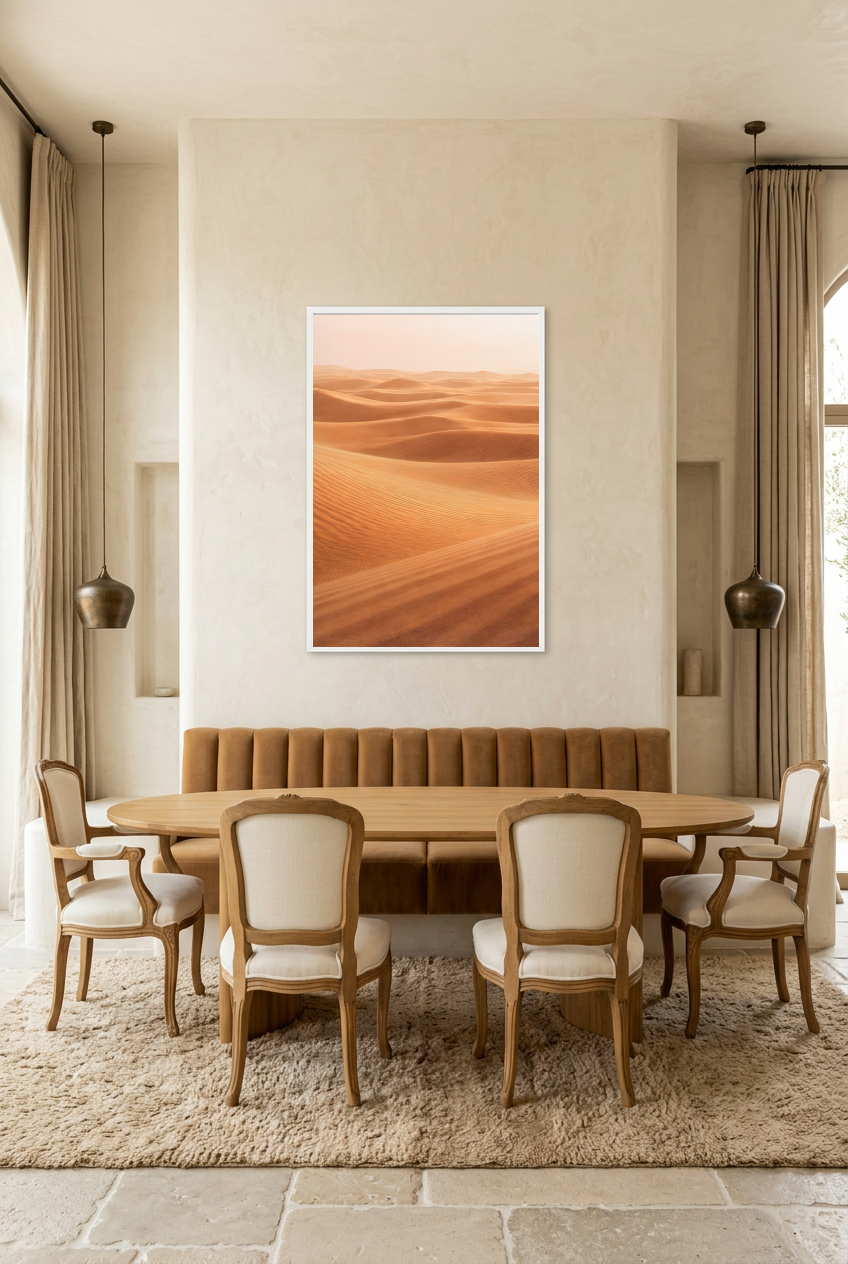L'Horizon des Dunes — poster in a white frame in a dining room