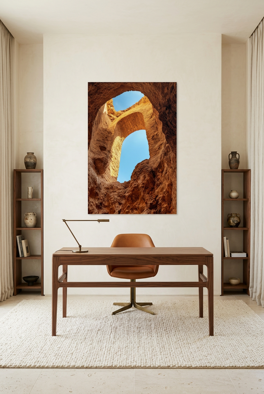 L’Occhio del Canyon — poster con cornice in rovere in uno studio