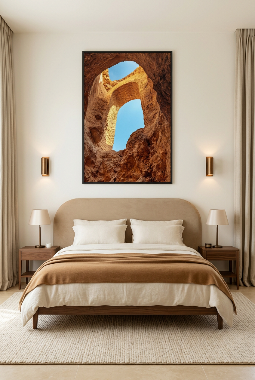 L’Occhio del Canyon — poster con cornice in rovere in una camera da letto