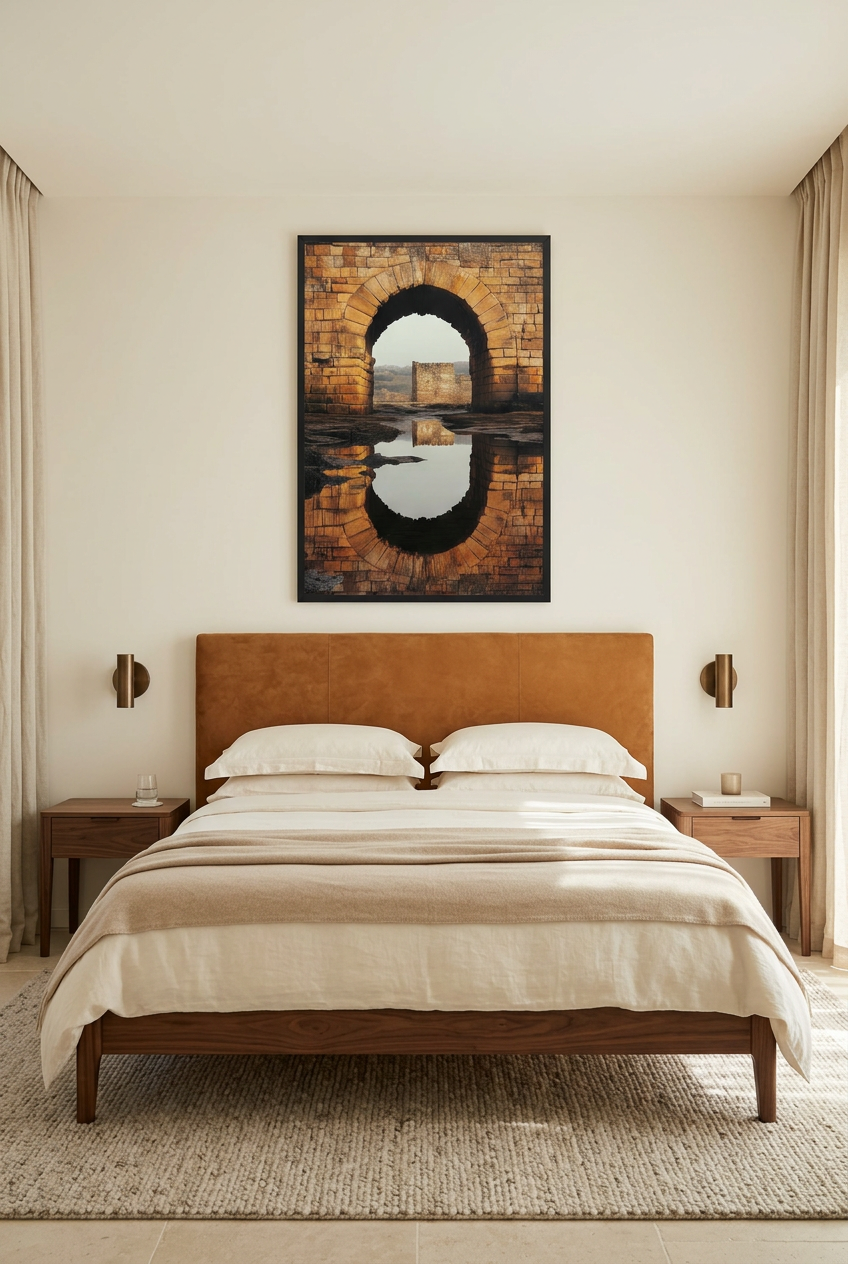 Het Oog van het Kasteel — poster in eikenhouten lijst in een slaapkamer